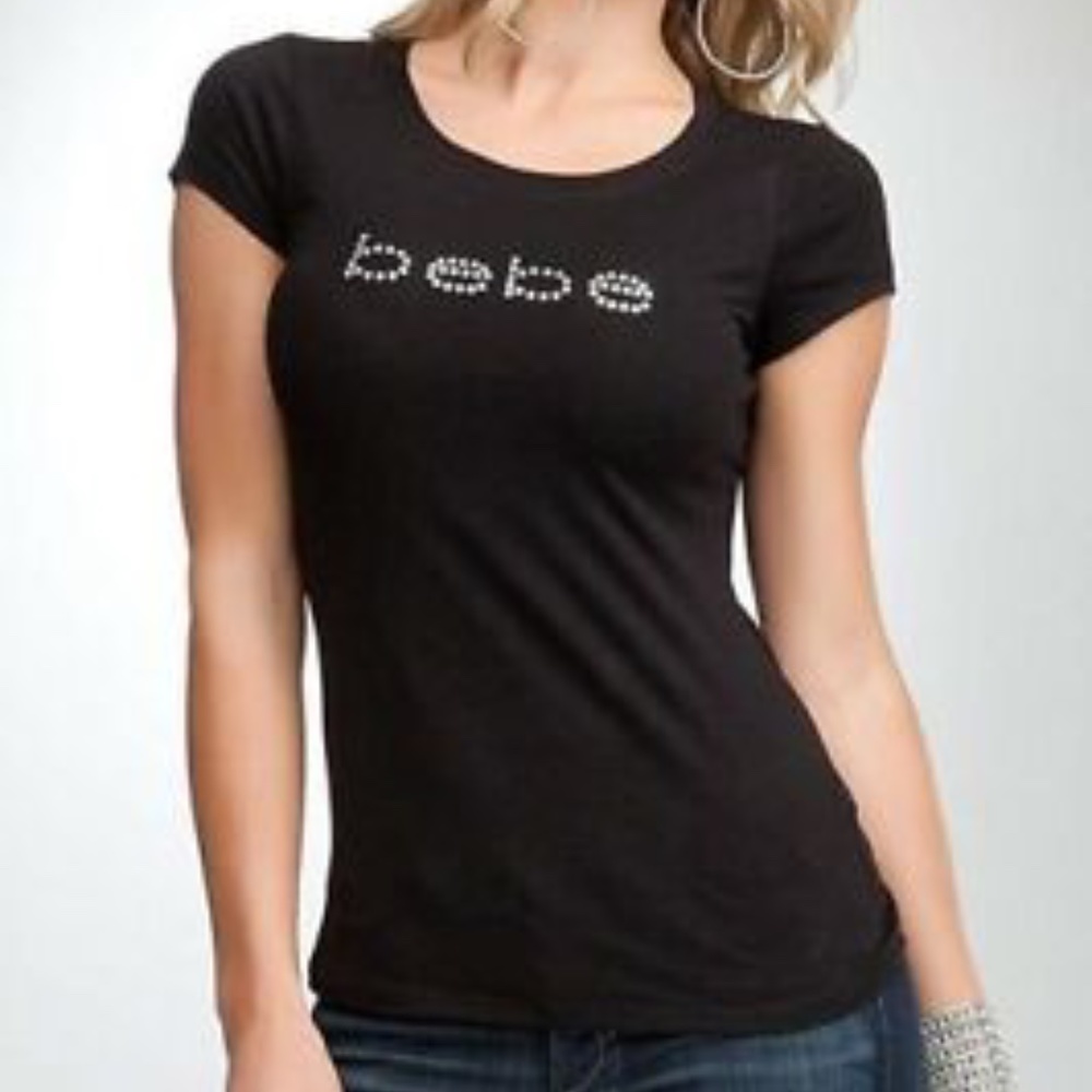 Bebe Swarovski logo t shirt